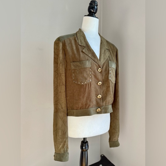 Dorothy Schoelen Platinum 80s Vintage Suede Sheer Green Tie Dye Effect -L - Picture 2 of 15